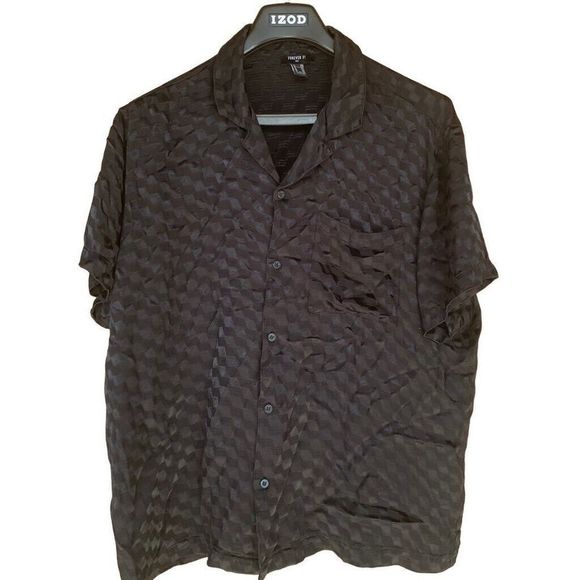H&M Shirt Adult XXL 2XL Black Rayon Short Sleeve Button Down Casual Men’s - Picture 1 of 10